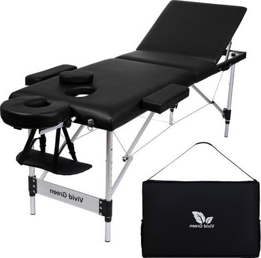 Massagebank – Massagetafel – Therapiebank – Behandelbank – Opvouwbare Tafel – 3 Verstelbare Zones – Draagvermogen 230 kg – Aluminium Frame – 185x60x90 cm – Met Afneembare Hoofdsteun en Armsteunen