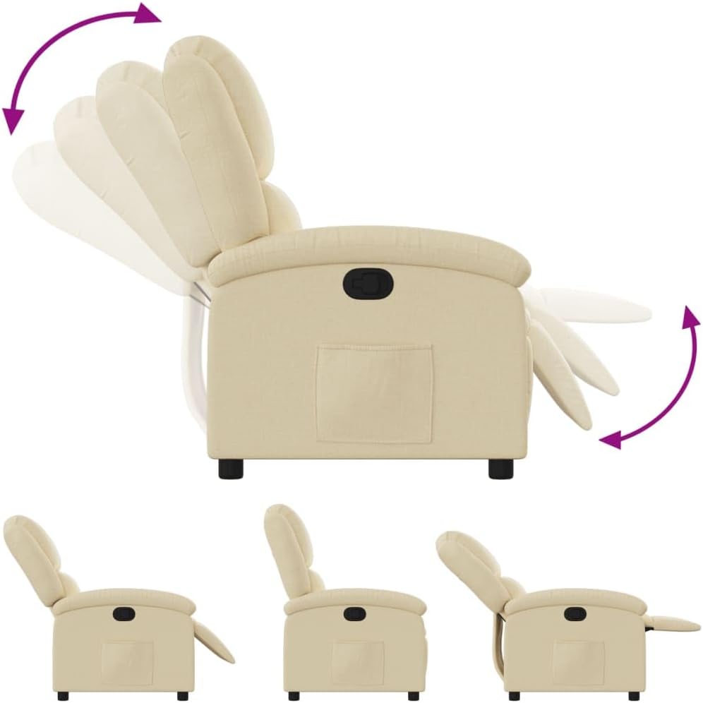 vidaXL Fauteuil verstelbaar stof crèmekleurig, relaxfauteuil, relaxstoel, armstoel, leunstoel, luie stoel, tv stoel, standenstoel, fauteuil stoel