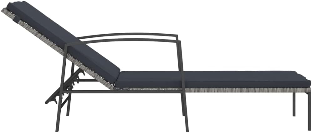 vidaXL Sun lounger with cushion poly rattan grey, lounger, terrace lounger, garden bed, patio chair, terrace lounger, garden chair, garden lounger, garden furniture - QUORE