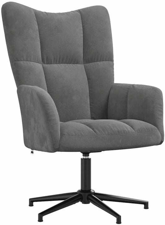 Relaxstoel – Fauteuil – Lounge Chair – Draaifauteuil – Zithoekstoel – Donkergrijs Fluweel – 360 Graden Draaibaar – Stalen Frame Met Kruisvoet