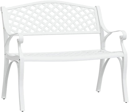 Tuinbank, 102 cm, gegoten aluminium, wit, klassieke zitbank voor tuin, balkon, terras - QUORE