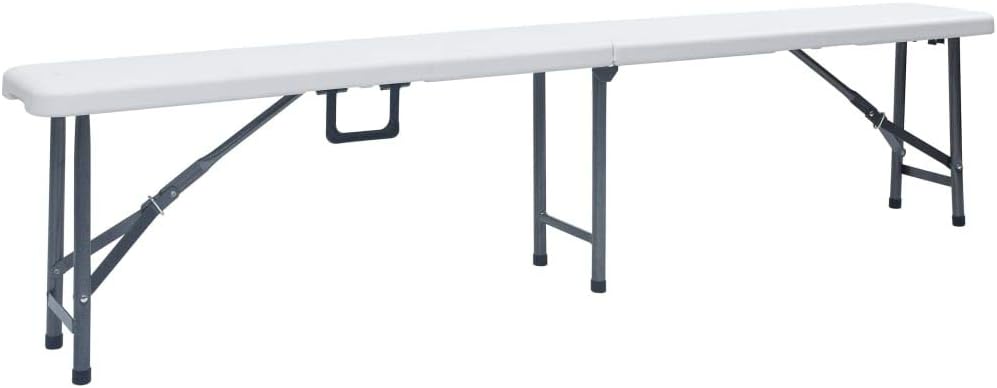 Lounge tuinmeubelset balkon meubelset tuinlounge set inklapbare tuintafel met 2 banken 180 cm staal en HDPE wit - QUORE