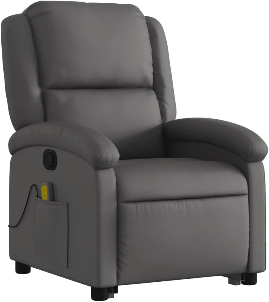 Massagestoel – Verstelbare Fauteuil – Sta-Op Stoel – Relaxstoel – Eenpersoonsstoel – Echt Leer – Elektrische Heffunctie – 6 Vibratie-Massagepunten