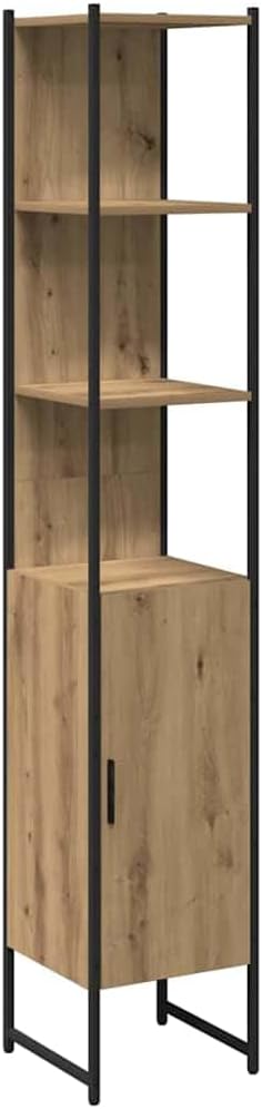 vidaXL 4 Piece Bathroom Furniture Set Artisan Oak Laminated Wood Industrial Design Storage Cabinets Shelves With Mirror Perfect For Home Or Bathroom Use Wall Cabinet Freestanding High Floor Washroom - QUORE