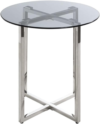 HAKU Bijzettafel roestvrij staal, grijs, Roestvrij staal, veiligheidsglas 8 mm - Maat: H 55 cm x Ø 50 cm, Stijl: Art Deco