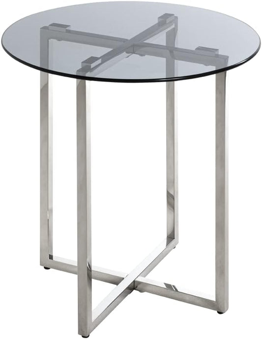 HAKU Bijzettafel roestvrij staal, grijs, Roestvrij staal, veiligheidsglas 8 mm - Maat: H 55 cm x Ø 50 cm, Stijl: Art Deco