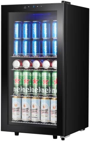 Kalamera KRC-86GE Beverage Refrigerator, Beer Fridge with Touch Control Panel, 3-18°C Cooling Zone, Bottle Refrigerator, 86 Litres, Blue LED Interior Light, 41 dB - QUORE