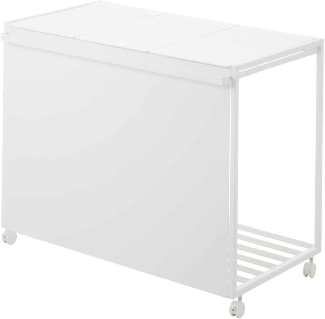 Yamazaki 1822 TOWER 3~Compartment Trash Can with Casters, white, Steel/Polypropylene/Nylon, 76 x 44 x 60 cm