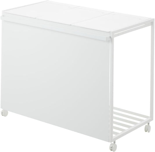 Yamazaki 1822 TOWER 3~Compartment Trash Can with Casters, white, Steel/Polypropylene/Nylon, 76 x 44 x 60 cm