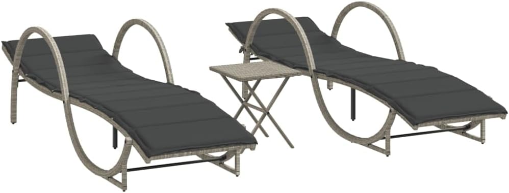 Sun Loungers 2 Pieces with Table Light Grey Poly Rattan Sun Lounger Garden Lounger Outdoor Sun Lounger Outdoor Sun Lounger Sun Lounger Garden - QUORE