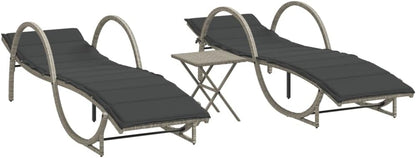 Sun Loungers 2 Pieces with Table Light Grey Poly Rattan Sun Lounger Garden Lounger Outdoor Sun Lounger Outdoor Sun Lounger Sun Lounger Garden - QUORE