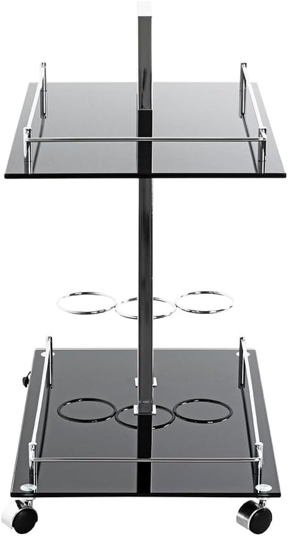 HAKU Möbel Serveerwagen chroom, zwart, Metaal, veiligheidsglas 8 mm - Maat: B 40 cm x H 72 cm x D 60 cm, Stijl: Modern