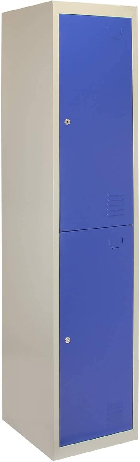 Monster Shop 3 x Blue 2 Door Metal Storage Lockers, Red & Grey Steel Lockable Unit, Staff Gym School Locker Room - QUORE