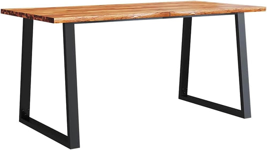 Eettafel – Tafel – Keukentafel – Eetkamertafel – Massief Houten Tafel – Massief Acaciahout – Natuurlijke Rand – Stevige U-vormige Stalen Poten – 160x80x75 cm – Olieafgewerkt Tafelblad