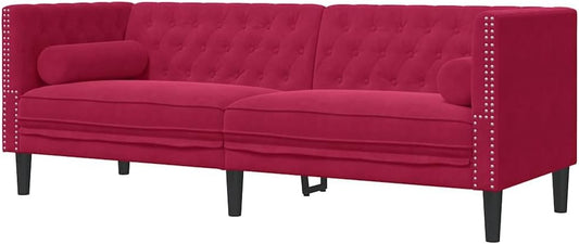 vidaXL Chesterfield Style 3 Seater Sofa with Bolsters Velvet Wine Red 3 Seater Sofa 3 Seater Sofa 3 Seater Sofa 3 Seater Sofa 3 Seater Sofa - QUORE