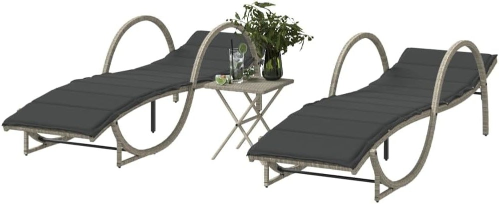 Sun Loungers 2 Pieces with Table Light Grey Poly Rattan Sun Lounger Garden Lounger Outdoor Sun Lounger Outdoor Sun Lounger Sun Lounger Garden - QUORE