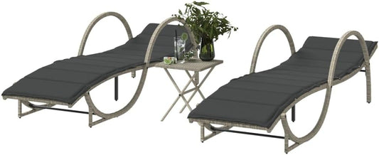 Sun Loungers 2 Pieces with Table Light Grey Poly Rattan Sun Lounger Garden Lounger Outdoor Sun Lounger Outdoor Sun Lounger Sun Lounger Garden - QUORE