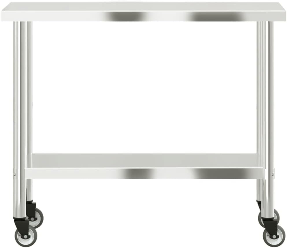 Keukenwerktafel met wielen – Werktafel – Bereidingstafel – Voedselbereidingsbank – Cateringwerkblad – Roestvrij Staal – 110 x 55 x 85 cm