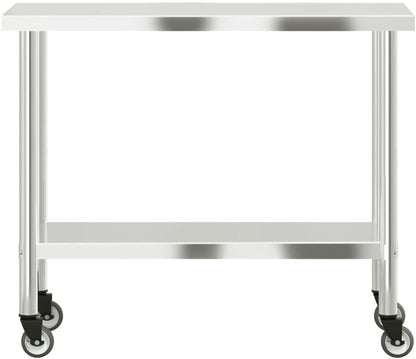 Keukenwerktafel met wielen – Werktafel – Bereidingstafel – Voedselbereidingsbank – Cateringwerkblad – Roestvrij Staal – 110 x 55 x 85 cm