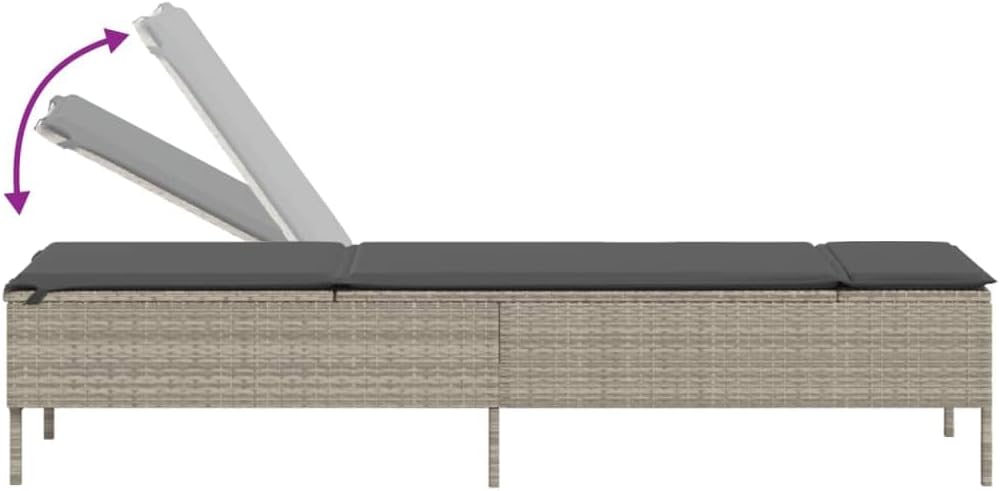 Gecheer Sun Lounger Poly Rattan Sun Lounger Light Dark Grey 198 x 55 x 97 cm Rattan Sun Lounger Folding Rattan Sun Lounger Outdoor Sun Lounger - QUORE