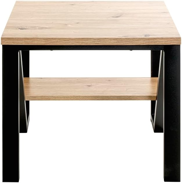HAKU Bijzettafel eiken, zwart, MDF, metaal - Maat: B 55 cm x H 48 cm x D 55 cm, Stijl: Modern