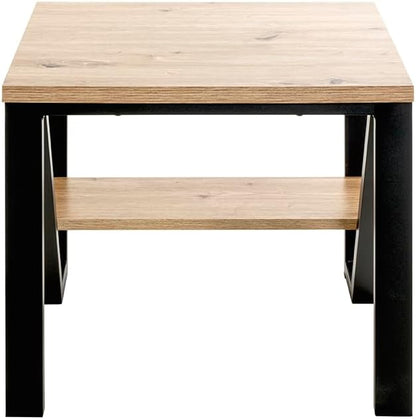 HAKU Bijzettafel eiken, zwart, MDF, metaal - Maat: B 55 cm x H 48 cm x D 55 cm, Stijl: Modern