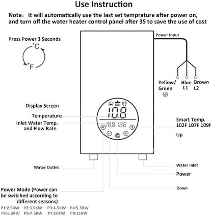 Verwarmingsupgrade – elektrisch water zonder sleuf 9 kw240 V, energiebesparing van warm water zonder autopool – op aanvraag instelbaar, digitaal display van het hele woonhuis (roze)