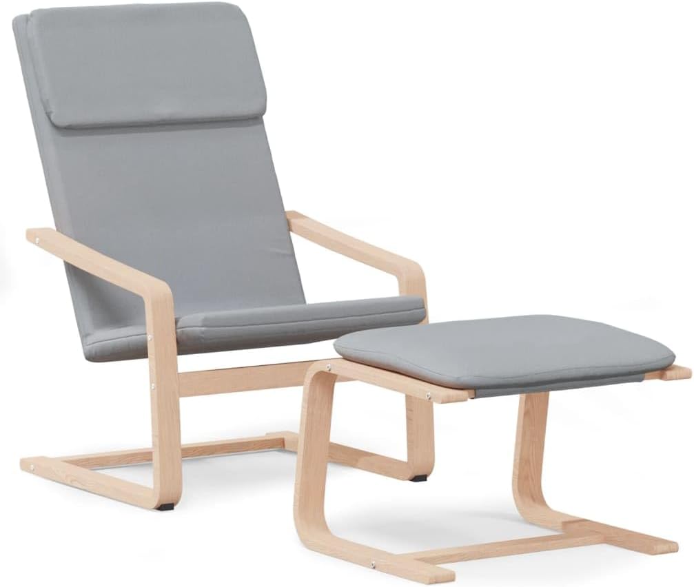 Relaxstoel – TV-Stoel – Ligstoel – Fauteuil – Lounge Chair – Lichtgrijs Stof – Massief Berkenhout Frame – Inclusief Voetenbank