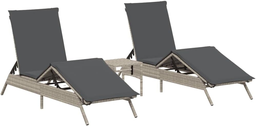 Ligstoelen – Zonneligstoel – Tuinligstoel – Strandstoelen – Ligbed – Polyrotan – Lichtgewicht – Inclusief Lichtgrijze Tafel