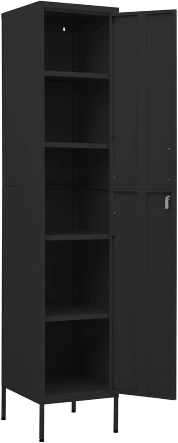 Lockerkast – Werkplaatskast – Metalen Lockerkast – Smalle Opbergkast – Veiligheidskast – Staal – Verstelbare Planken – Zwart 35x46x180 cm