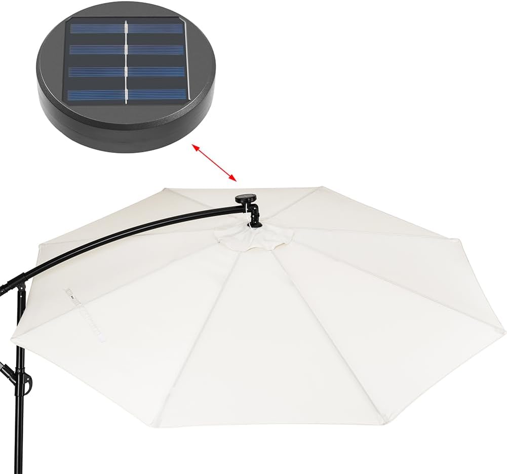 BAKAJI Parasol voor tuin en terras met 32 leds en zonnepaneel, afmetingen 3 x 3 m, inklapbaar, zijmast, gedecentraliseerd staal, kruisvoet van UV-bestendige stof