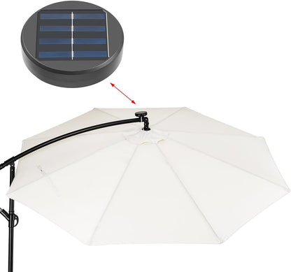 BAKAJI Parasol voor tuin en terras met 32 leds en zonnepaneel, afmetingen 3 x 3 m, inklapbaar, zijmast, gedecentraliseerd staal, kruisvoet van UV-bestendige stof