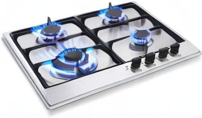Gaskookplaat – Gasfornuis – Inbouwkookplaat – 4-pits Kookplaat – Gasstel – Roestvrij Staal – Automatische Vlambescherming – 8060 W Vermogen