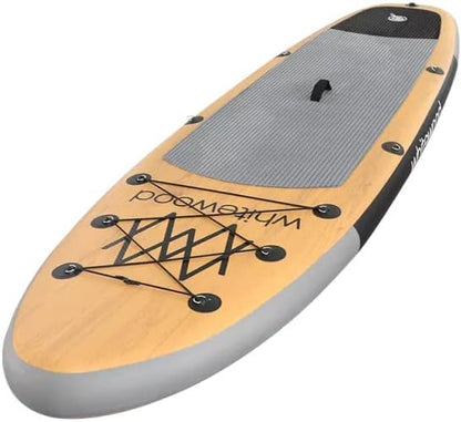 Whitewood Opblaasbaar SUP Premium Paddleboard, 335 cm, houten design met accessoires, rugzak, peddel, luchtpomp, lijn, opblaasbaar stand-up paddleboard, 180 kg