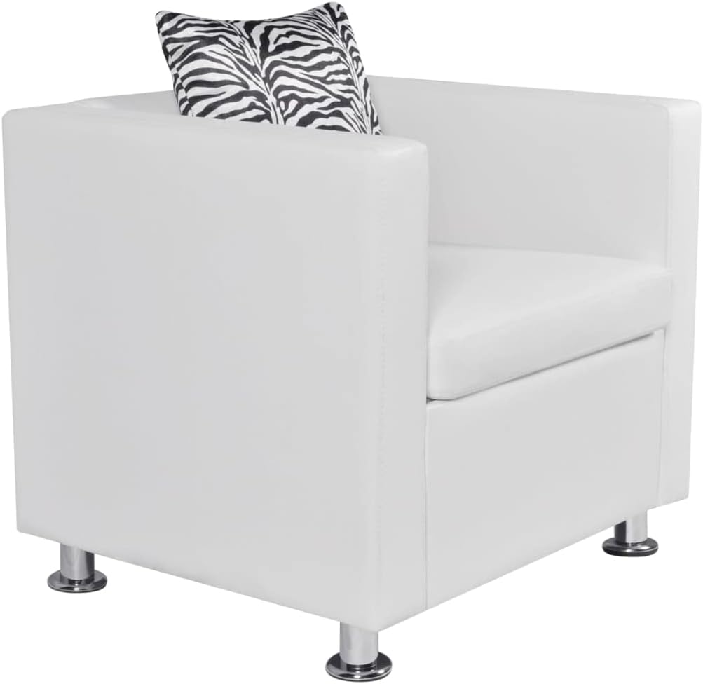 Fauteuil – Armstoel – Lounge Chair – Tv Stoel – Werkkamerstoel – Witte Kunstleren Bekleding – Brede Zitting Met Dik Kussen