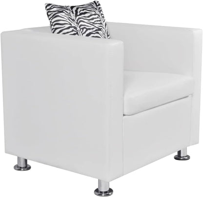 Fauteuil – Armstoel – Lounge Chair – Tv Stoel – Werkkamerstoel – Witte Kunstleren Bekleding – Brede Zitting Met Dik Kussen