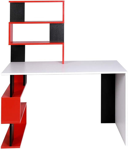 BAKAJI Bureau met dubbele boekenkast, 7 planken, werktafel, pc-computer, frame en tafelblad van MDF-hout, meubels voor thuis, kantoor, slaapkamer, modern design, 120 x 60 x 148 cm (rood)