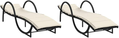 Ligbedden – Ligstoelen – Zonnebedden – Tuinstoelen – Loungebedden – Set van 2 – Zwart poly rattan – Inclusief dikke kussens
