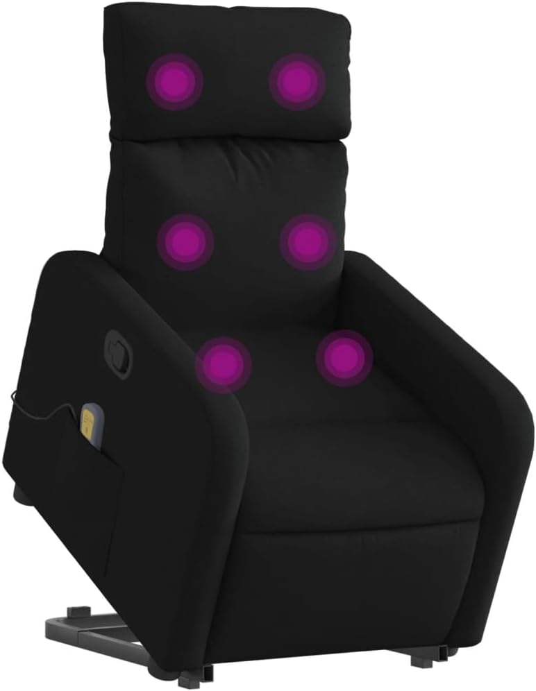 Massagestoel – Relaxfauteuil – Sta-Op Stoel – Elektrische Opstahelp – Massagefauteuil – Handmatig Verstelbaar – 6-Punts Vibratiemassage – Zwart Polyester