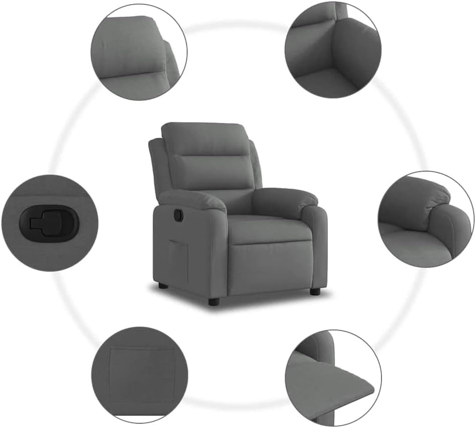 Relaxstoel donkergrijze stof TV fauteuil met ligfunctie, enkele ligstoel relaxstoel voor woonkamer, slaapkamer handmatig kantelsysteem mA7 - QUORE