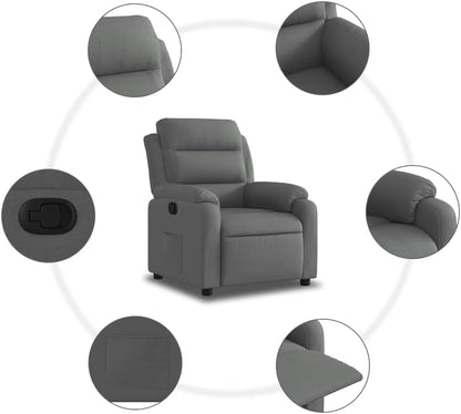 Relaxstoel donkergrijze stof TV fauteuil met ligfunctie, enkele ligstoel relaxstoel voor woonkamer, slaapkamer handmatig kantelsysteem mA7 - QUORE