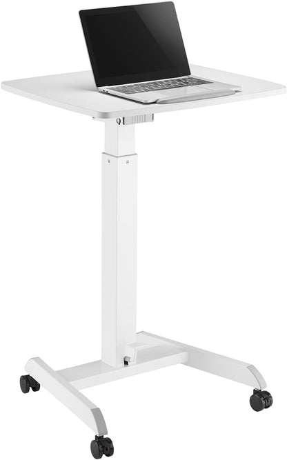 Maclean MC-892 in hoogte verstelbare laptoptafel met wielen zit-sta-bureau gasveer in hoogte verstelbaar tot max. 113 cm 30 graden kantelbaar belastbaar tot 8 kg (witte kleur)