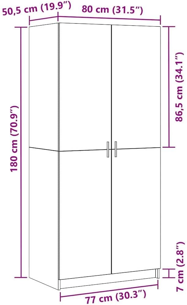 Kledingkast – Garderobekast – Opbergkast – Kledingopslag – Linnenkast – Modern Design – Zwart Eikenhout – 80 x 50,5 x 180 cm – Duurzaam Geprefabriceerd Hout – Ruime Indeling Met Deuren