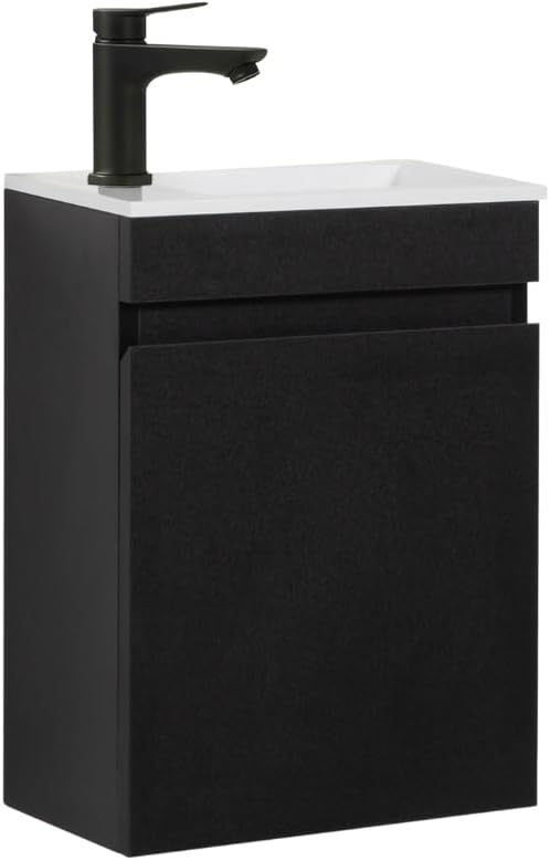 Gasten-wc wastafel set badkamermeubel, voorgemonteerd, kleine wastafel met onderkast (Zwart 40cm, Zonder kraan)