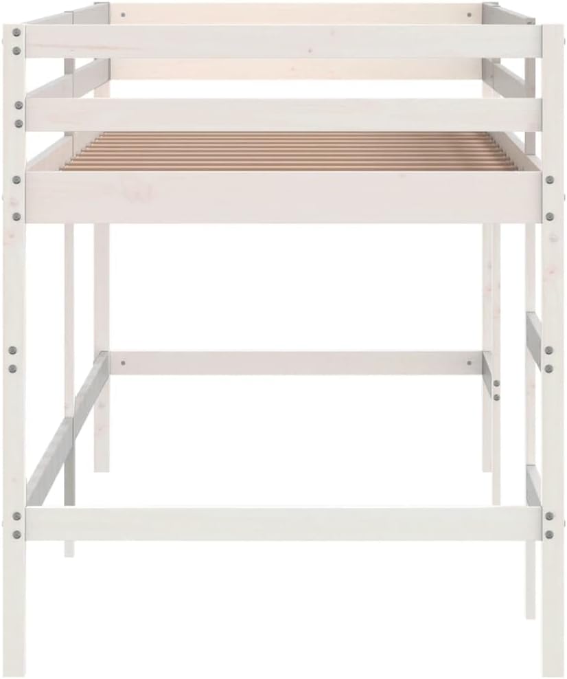 vidaXL Kinderhoogslaper met ladder 90x200 cm massief grenenhout wit, kinderbedframe, peuterbed, junior bed, kinderbed, peuter bed, halfhoogslaper