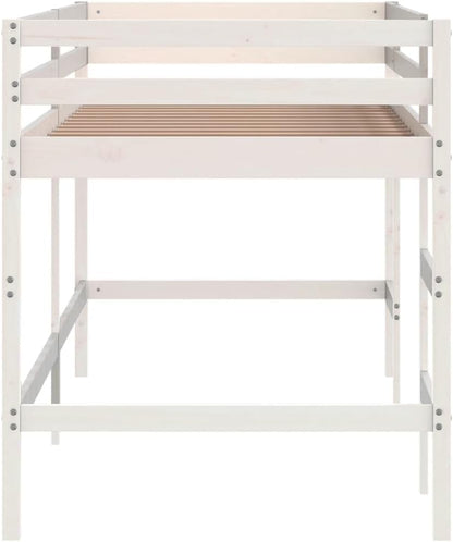 vidaXL Kinderhoogslaper met ladder 90x200 cm massief grenenhout wit, kinderbedframe, peuterbed, junior bed, kinderbed, peuter bed, halfhoogslaper