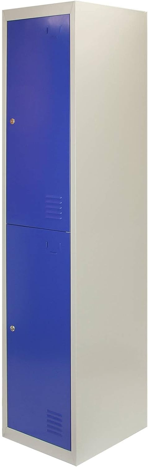 Monster Shop 3 x Blue 2 Door Metal Storage Lockers, Red & Grey Steel Lockable Unit, Staff Gym School Locker Room - QUORE
