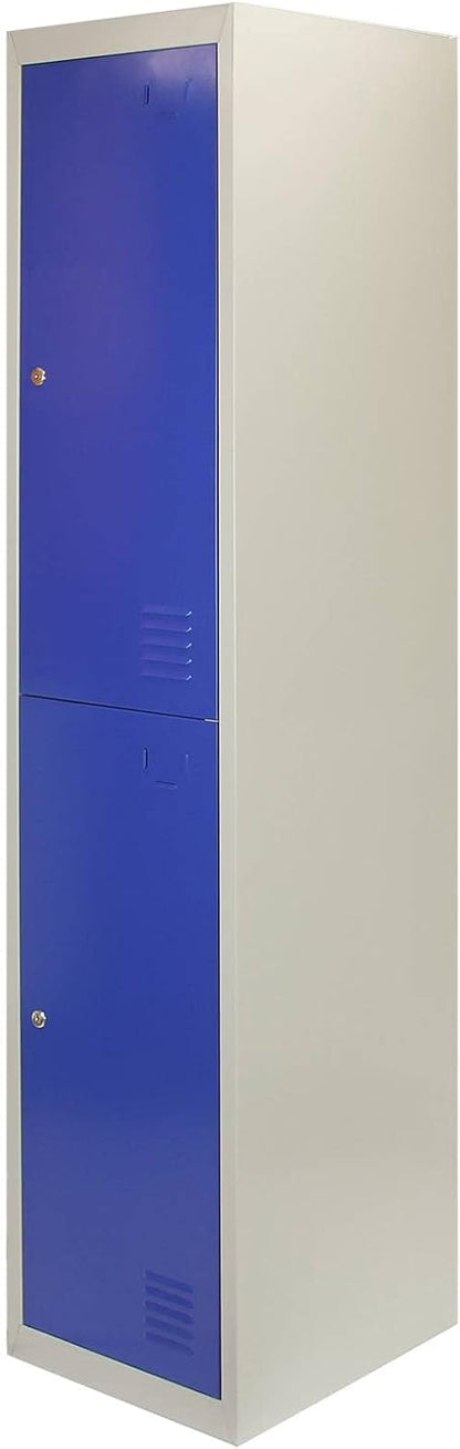 Monster Shop 3 x Blue 2 Door Metal Storage Lockers, Red & Grey Steel Lockable Unit, Staff Gym School Locker Room - QUORE