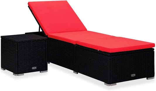 vidaXL Sun lounger with cushion and tea table furniture sun lounger table sun lounger sun lounger garden bed sun lounger garden bed garden furniture poly rattan red