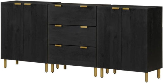 vidaXL 3-piece Dressers processed wood black, storage cabinet, dresser cabinet, black dresser, wall cabinet, dresser black, tv dresser, wall cabinet black - QUORE
